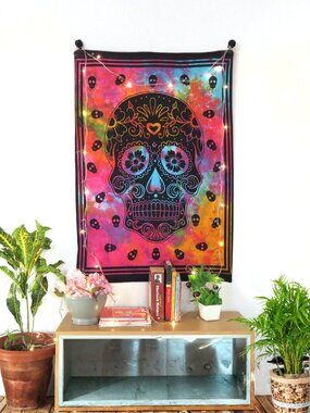 Oussum Wall Hanging Cotton vibrant tie-dye Poster decorative skull Tapestry